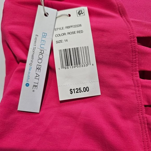 Bleu by Rod Beattie Beaded-Cutout One-Piece Swimsuit Rose Red Size 14 - Picture 11 of 14